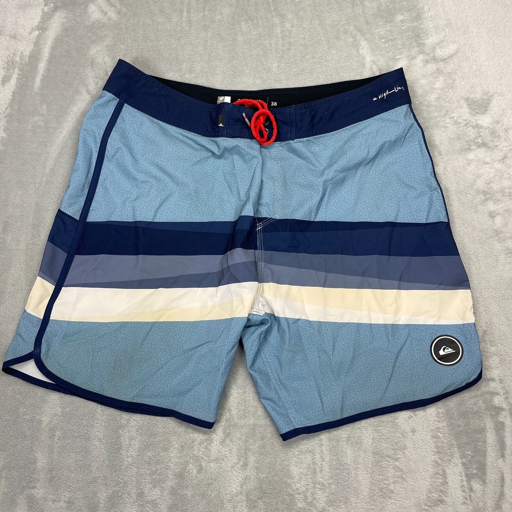 Quiksilver Shorts Mens 38 Blue Striped Board Surfing Water Polo‎ Water-Repellent